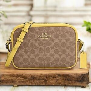 Coach Jamie Camera Crossbody Bag Signature Canvas Yellow Leather 2025 NWOT